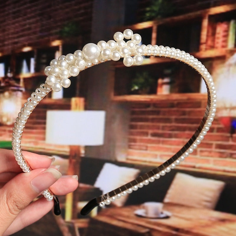 Bride's Hair Accessories Women's Handwoven Knotty Pearl Headband Japanese Korean Headdress Bow Hair Clip Crown Headband