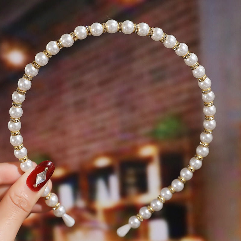 Bride's Hair Accessories Women's Handwoven Knotty Pearl Headband Japanese Korean Headdress Bow Hair Clip Crown Headband