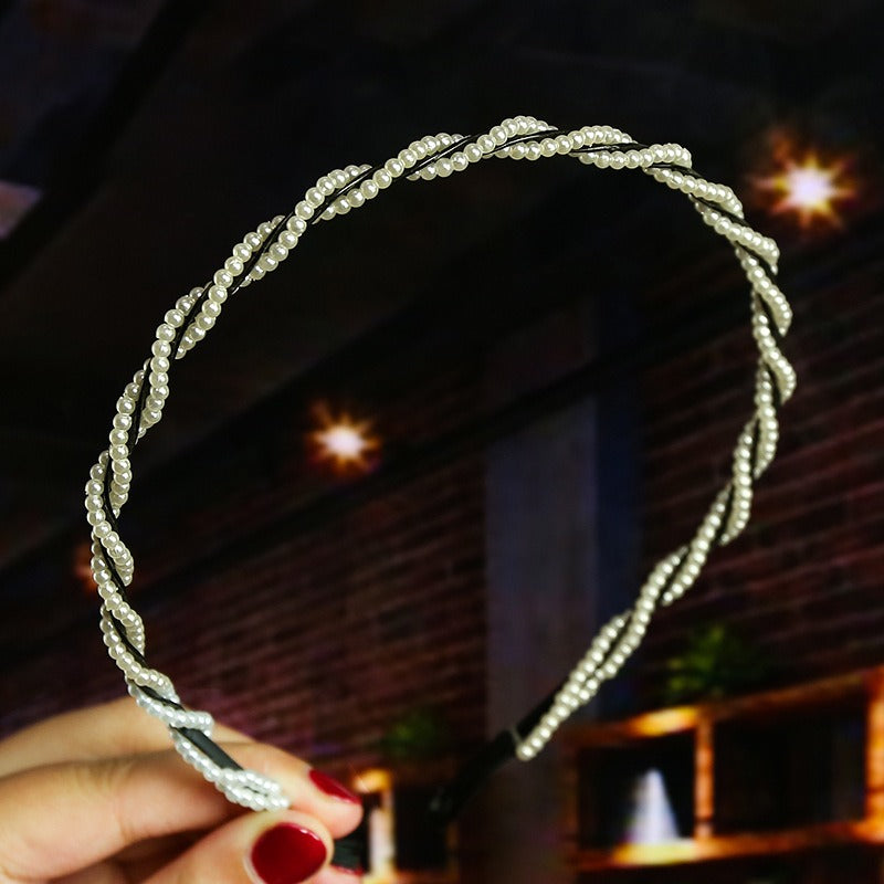 Bride's Hair Accessories Women's Handwoven Knotty Pearl Headband Japanese Korean Headdress Bow Hair Clip Crown Headband