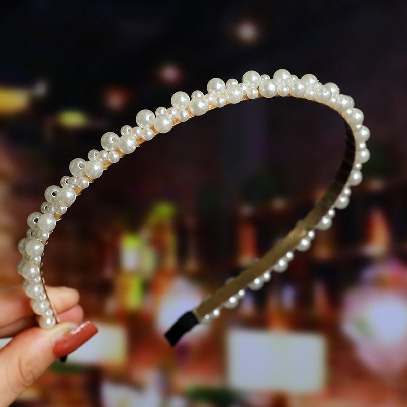 Bride's Hair Accessories Women's Handwoven Knotty Pearl Headband Japanese Korean Headdress Bow Hair Clip Crown Headband