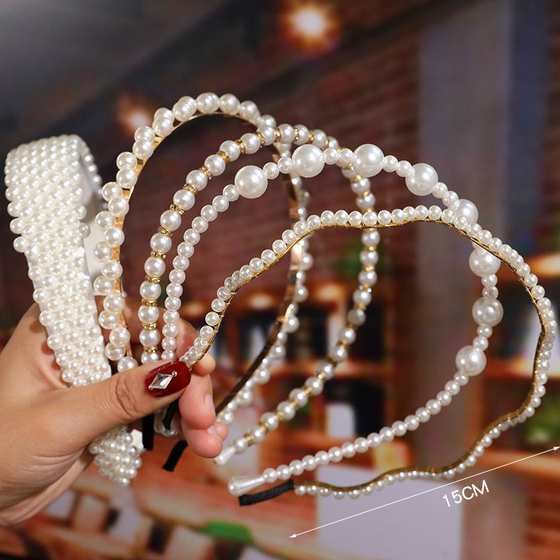 Bride's Hair Accessories Women's Handwoven Knotty Pearl Headband Japanese Korean Headdress Bow Hair Clip Crown Headband