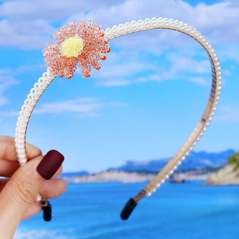 Bride's Hair Accessories Women's Handwoven Knotty Pearl Headband Japanese Korean Headdress Bow Hair Clip Crown Headband