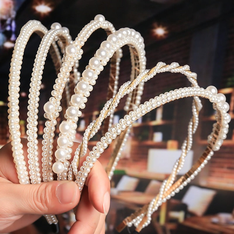 Bride's Hair Accessories Women's Handwoven Knotty Pearl Headband Japanese Korean Headdress Bow Hair Clip Crown Headband