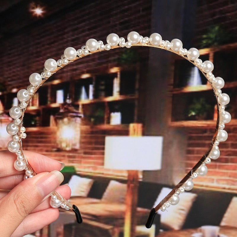 Bride's Hair Accessories Women's Handwoven Knotty Pearl Headband Japanese Korean Headdress Bow Hair Clip Crown Headband