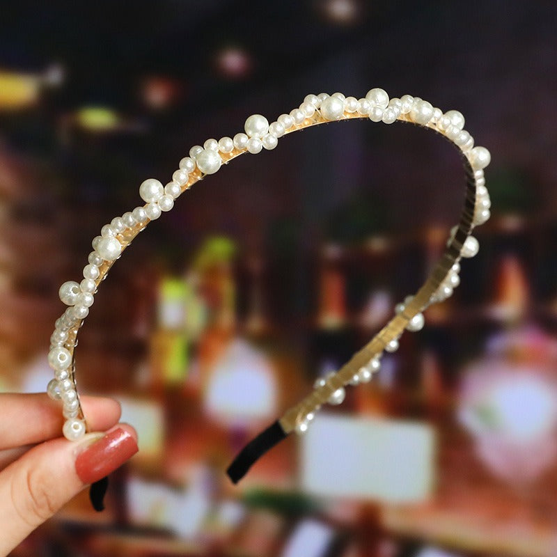 Bride's Hair Accessories Women's Handwoven Knotty Pearl Headband Japanese Korean Headdress Bow Hair Clip Crown Headband