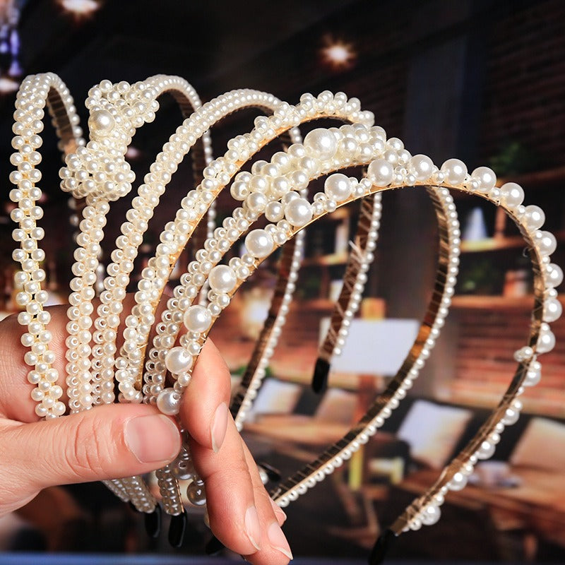 Bride's Hair Accessories Women's Handwoven Knotty Pearl Headband Japanese Korean Headdress Bow Hair Clip Crown Headband