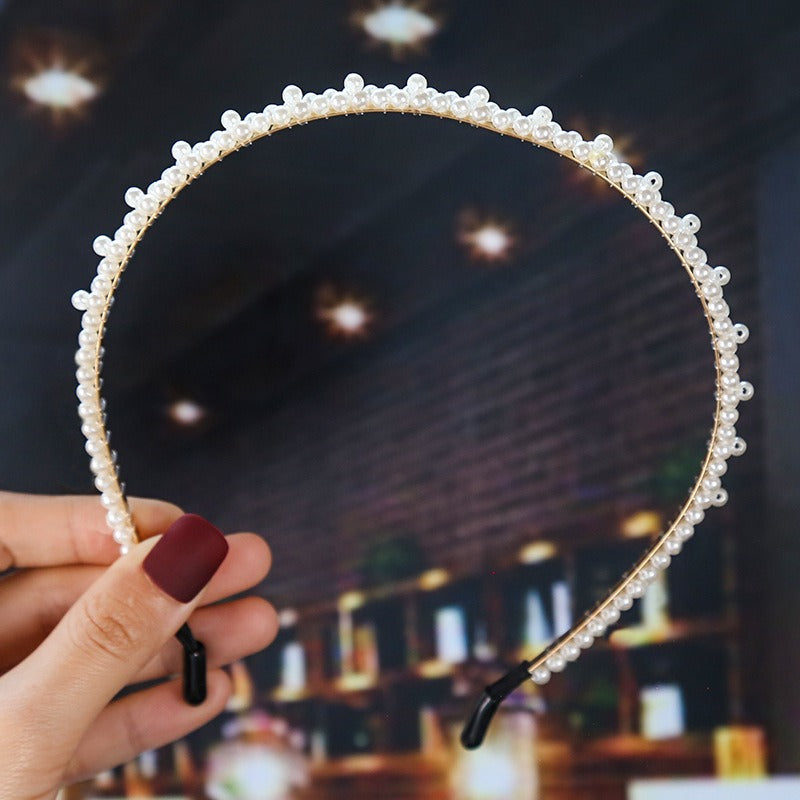 Bride's Hair Accessories Women's Handwoven Knotty Pearl Headband Japanese Korean Headdress Bow Hair Clip Crown Headband