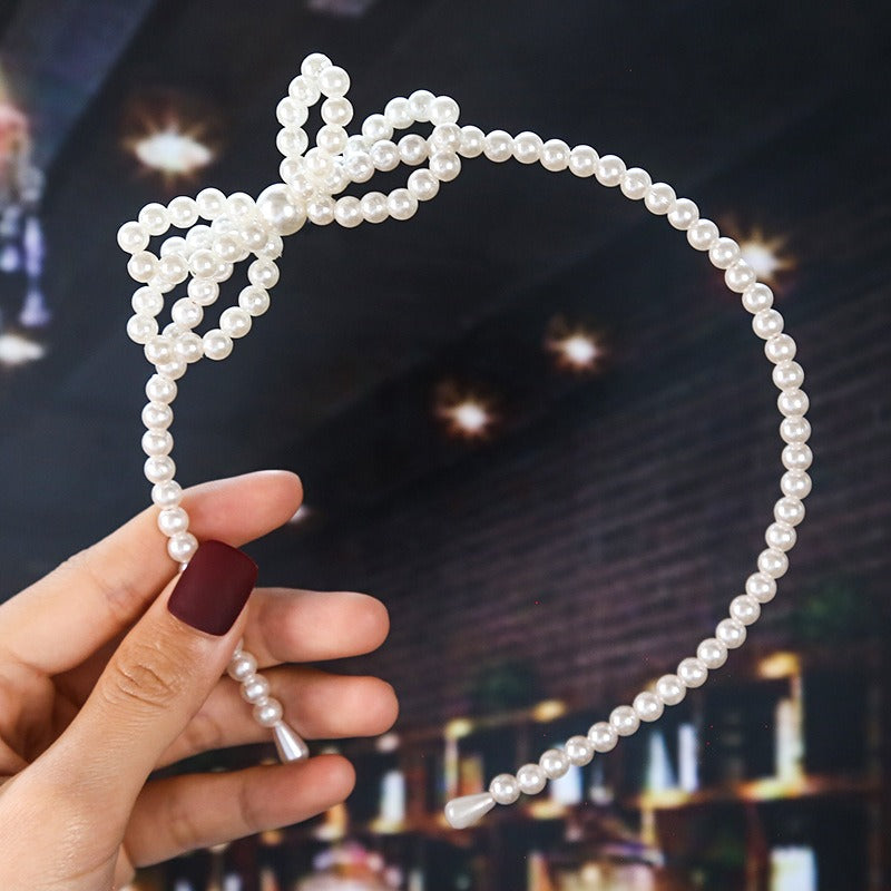 Bride's Hair Accessories Women's Handwoven Knotty Pearl Headband Japanese Korean Headdress Bow Hair Clip Crown Headband