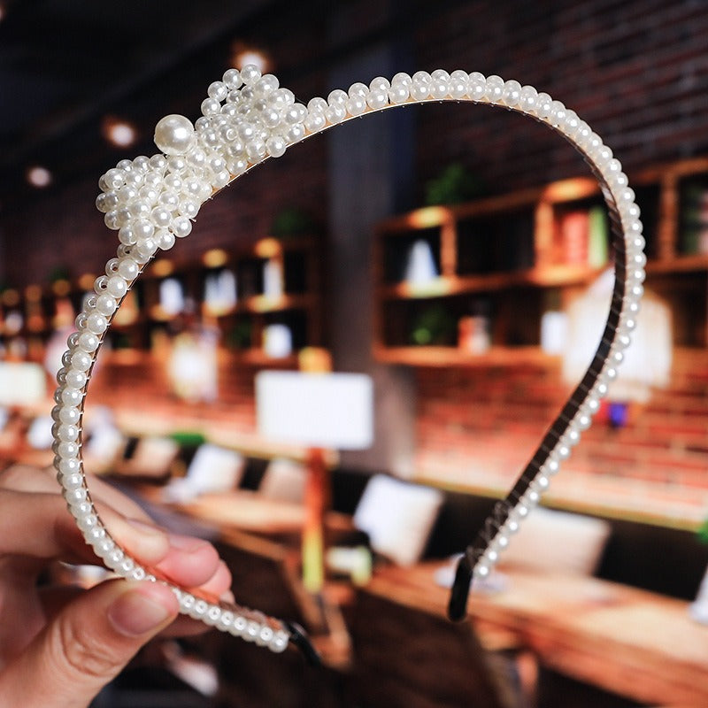 Bride's Hair Accessories Women's Handwoven Knotty Pearl Headband Japanese Korean Headdress Bow Hair Clip Crown Headband
