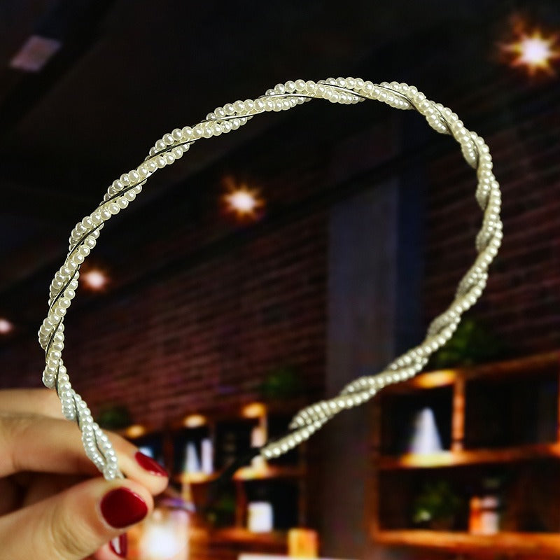 Bride's Hair Accessories Women's Handwoven Knotty Pearl Headband Japanese Korean Headdress Bow Hair Clip Crown Headband