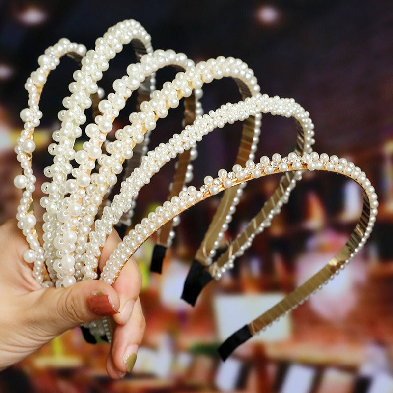 Bride's Hair Accessories Women's Handwoven Knotty Pearl Headband Japanese Korean Headdress Bow Hair Clip Crown Headband