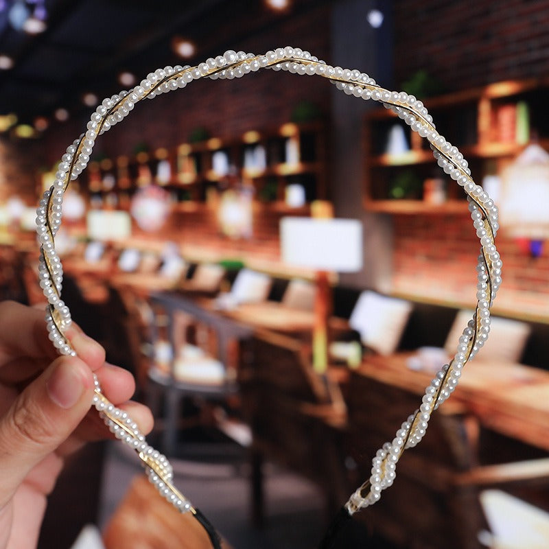 Bride's Hair Accessories Women's Handwoven Knotty Pearl Headband Japanese Korean Headdress Bow Hair Clip Crown Headband