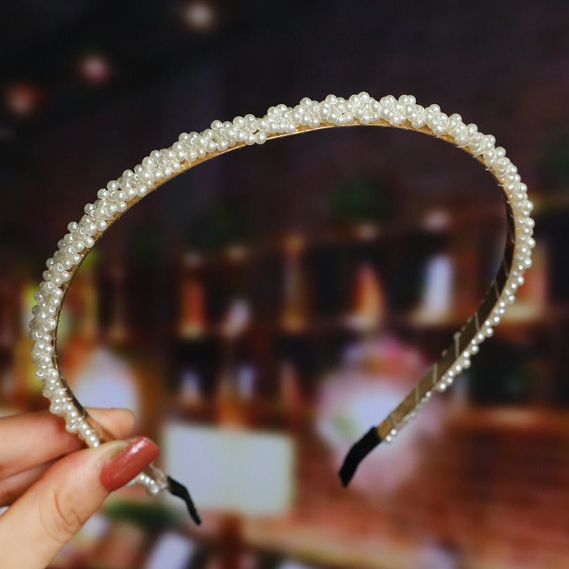 Bride's Hair Accessories Women's Handwoven Knotty Pearl Headband Japanese Korean Headdress Bow Hair Clip Crown Headband