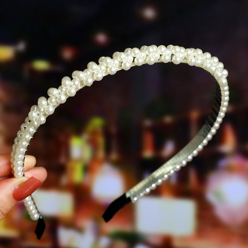 Bride's Hair Accessories Women's Handwoven Knotty Pearl Headband Japanese Korean Headdress Bow Hair Clip Crown Headband